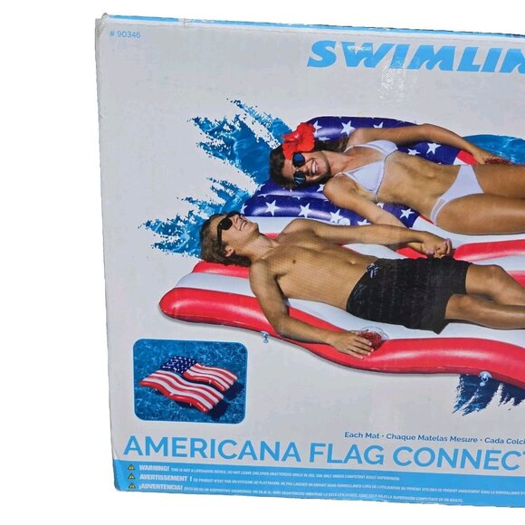 Swimline Set of 2 American Flag 72.5"  Connector Floats Mats Patriotic Ergo Wave - Picture 3 of 7